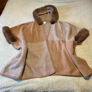 Northern Angel Blanket Sweater/Cardigan, Brown and Grey with furry arms and hood